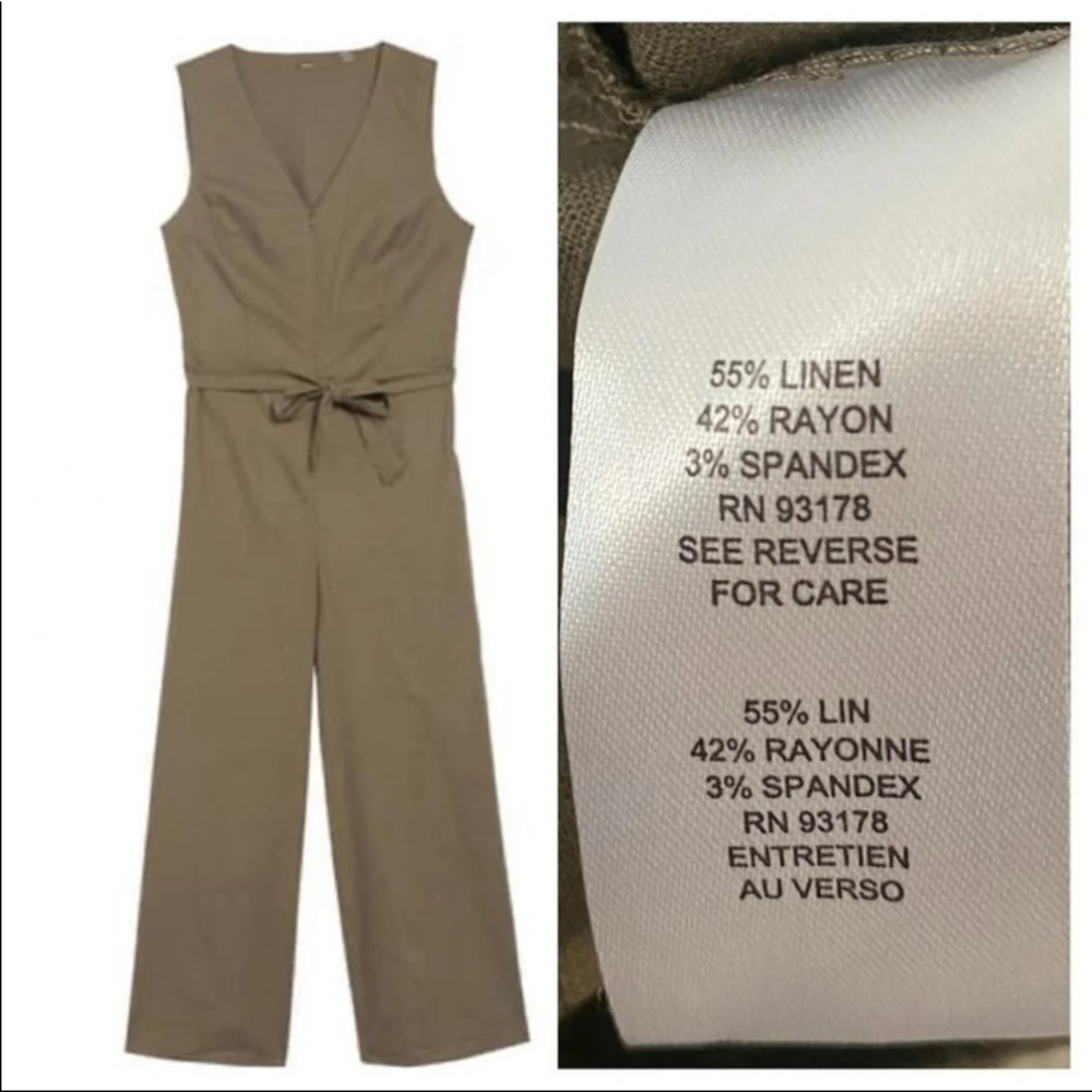 TAHARI V NECK LINEN CROPPED WIDE LEG JUMPSUIT NWT